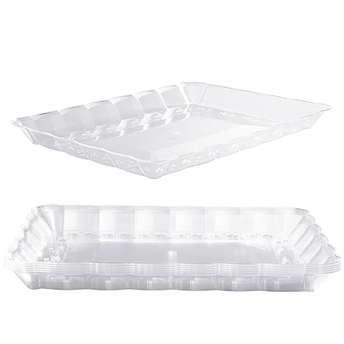 MATANA - 6 Large Rectangular Clear Multi-Use Serving Platter Food Party Trays - 32cm x 24cm