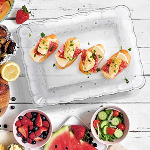 MATANA - 6 Large Rectangular Clear Multi-Use Serving Platter Food Party Trays - 32cm x 24cm