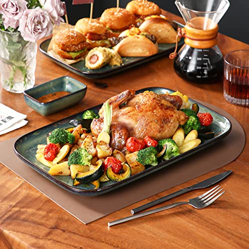 vancasso Stern Serving Platter & Tray Set, 3-Piece Ceramic Serving Plates for Parties, 15.1/13.1/11 Inch Easy-Clean Large Serving Dish for Main Course and Side Dishes, Green