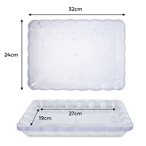 MATANA - 6 Large Rectangular Clear Multi-Use Serving Platter Food Party Trays - 32cm x 24cm