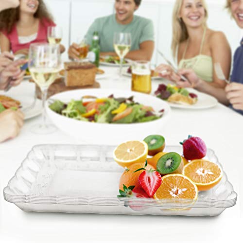 MATANA - 6 Large Rectangular Clear Multi-Use Serving Platter Food Party Trays - 32cm x 24cm