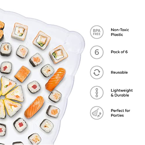 MATANA - 6 Large Rectangular Clear Multi-Use Serving Platter Food Party Trays - 32cm x 24cm