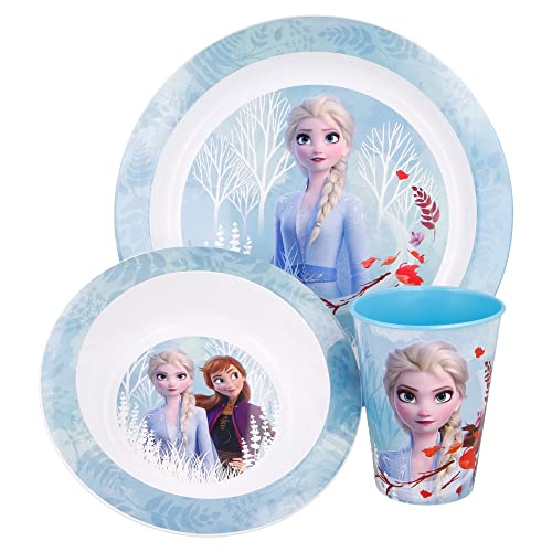 Stor Frozen II Blue Forest 3pcs Micro Dinner Tableware Set Plate, Bowl & Cup, BPA