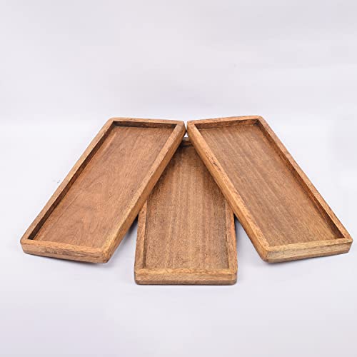 Samhita Mango Wood Serving Platter with Raised Edge -Set of 3 for Display Fruit Snacks Appetizer Sushi Food Decorative (30.48cm x 12.7cm x 1.90cm)