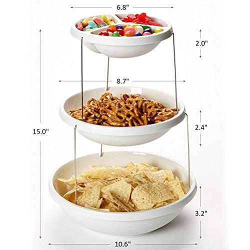 Alimat PluS 3 Tier Collapsible Serving Tray Party Bowls - Plastic Serving Platter Tiered Serving Stand for Salad, Snacks and Fruit - Appetizer Dessert Plates Candy Display