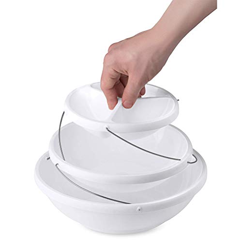 Alimat PluS 3 Tier Collapsible Serving Tray Party Bowls - Plastic Serving Platter Tiered Serving Stand for Salad, Snacks and Fruit - Appetizer Dessert Plates Candy Display