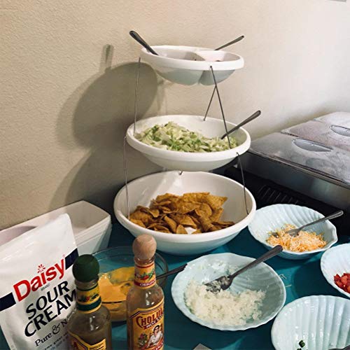 Alimat PluS 3 Tier Collapsible Serving Tray Party Bowls - Plastic Serving Platter Tiered Serving Stand for Salad, Snacks and Fruit - Appetizer Dessert Plates Candy Display