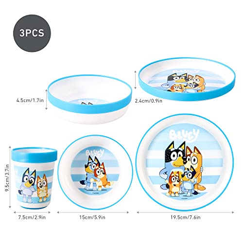 Bluey 3pcs Bicolor Premium Kids Dinner Tableware Set Plate, Bowl & Tumbler, BPA Free