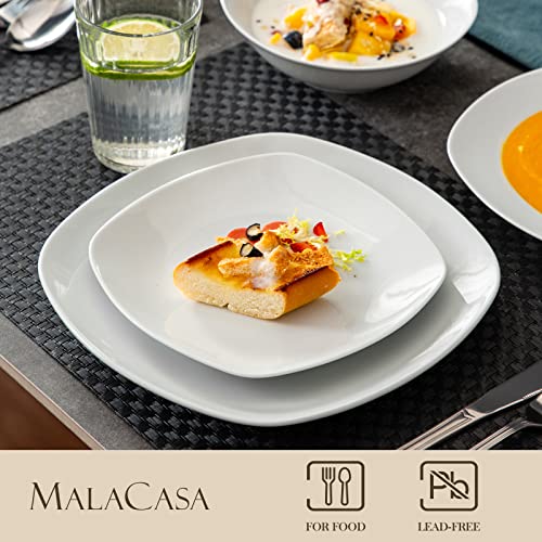 MALACASA, Series Elisa, 24-Piece Dinner Sets Ivory White Porcelain Dinnerware Set with 6-Piece Cereal Bowls, 6-Piece Dinner Plates, 6-Piece Dessert Plates and 6-Piece Deep Soup Plates Service for 6