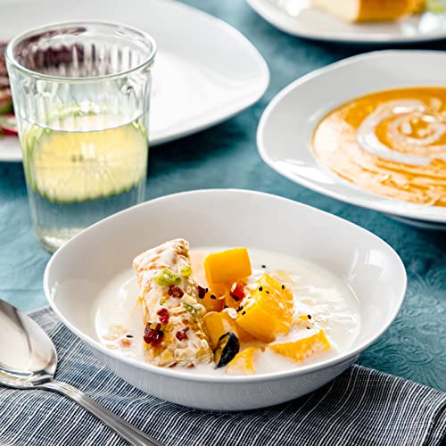 MALACASA, Series Elisa, 24-Piece Dinner Sets Ivory White Porcelain Dinnerware Set with 6-Piece Cereal Bowls, 6-Piece Dinner Plates, 6-Piece Dessert Plates and 6-Piece Deep Soup Plates Service for 6