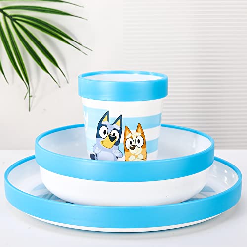 Bluey 3pcs Bicolor Premium Kids Dinner Tableware Set Plate, Bowl & Tumbler, BPA Free