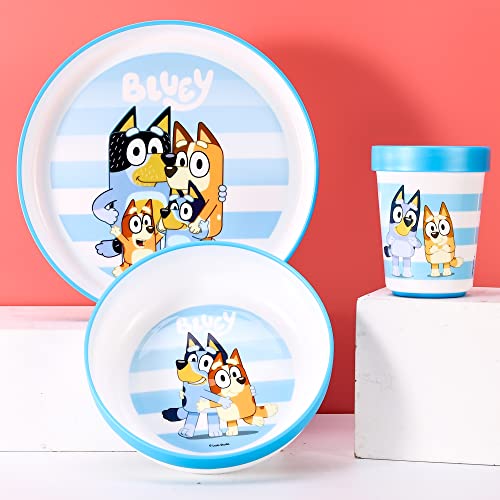 Bluey 3pcs Bicolor Premium Kids Dinner Tableware Set Plate, Bowl & Tumbler, BPA Free