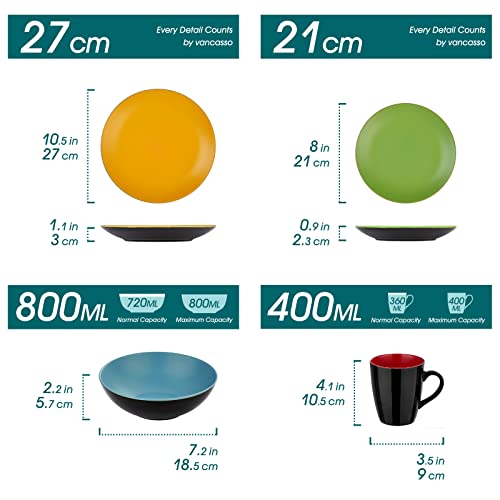 vancasso Allegro Matte Dinnerware Set - 16 Pieces Dinner Set Multicolored Stoneware Crockery with 10.7 inch Dinner Plate 8 inch Dessert Plate 7 inch Bowl and 14 oz Mug, Service for 4
