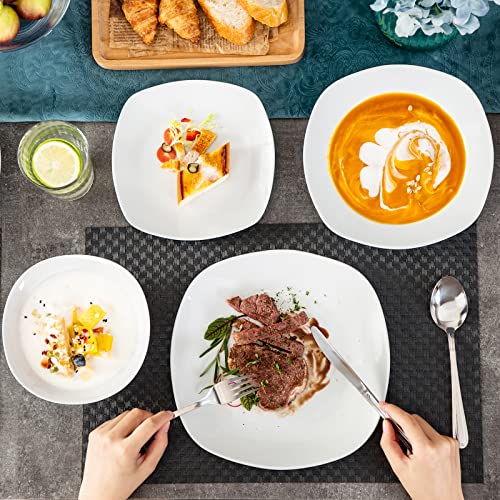 MALACASA, Series Elisa, 24-Piece Dinner Sets Ivory White Porcelain Dinnerware Set with 6-Piece Cereal Bowls, 6-Piece Dinner Plates, 6-Piece Dessert Plates and 6-Piece Deep Soup Plates Service for 6