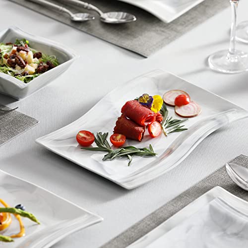 MALACASA Plates and Bowls Set, 26-Piece Dinner Sets with 6-Piece Dinner Plate/Soup Plate/Dessert Plate/Bowl and 2 Serving Platter, Marble Grey Porcelain Dinnerware Set for 6, Series Flora