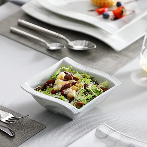 MALACASA Plates and Bowls Set, 26-Piece Dinner Sets with 6-Piece Dinner Plate/Soup Plate/Dessert Plate/Bowl and 2 Serving Platter, Marble Grey Porcelain Dinnerware Set for 6, Series Flora