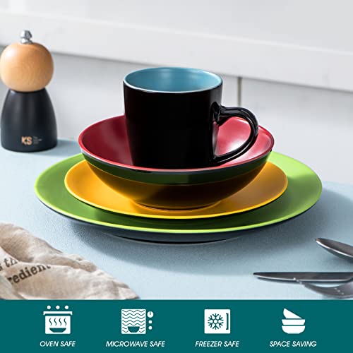 vancasso Allegro Matte Dinnerware Set - 16 Pieces Dinner Set Multicolored Stoneware Crockery with 10.7 inch Dinner Plate 8 inch Dessert Plate 7 inch Bowl and 14 oz Mug, Service for 4
