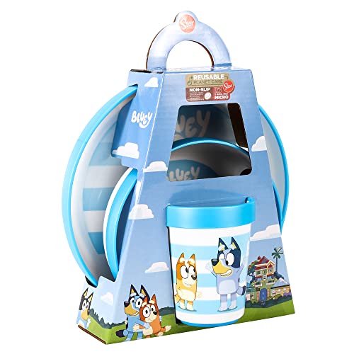 Bluey 3pcs Bicolor Premium Kids Dinner Tableware Set Plate, Bowl & Tumbler, BPA Free