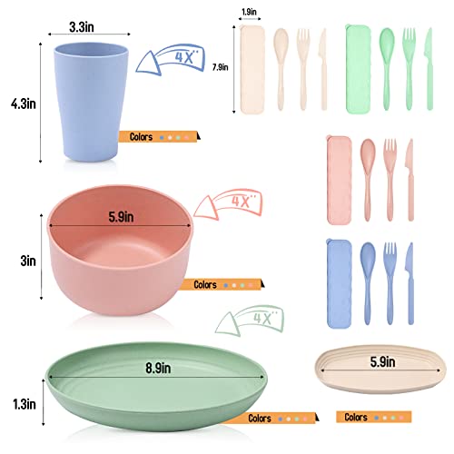 RHM 30Pcs Dinner Set for 4 - Unbreakable Tableware - Plates, Bowls, Cups, Cutlery Sets - Microwave & Dishwasher Safe - Perfect for Camping, Picnic, RV, Dorm - Great for Kids, Elderly