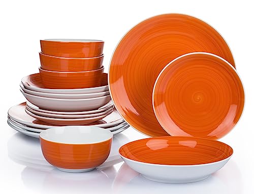 Waterside Fine China 16 Piece Flame Orange Spin Wash Dinner Set