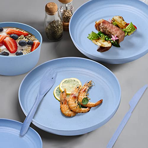 RHM 30Pcs Dinner Set for 4 - Unbreakable Tableware - Plates, Bowls, Cups, Cutlery Sets - Microwave & Dishwasher Safe - Perfect for Camping, Picnic, RV, Dorm - Great for Kids, Elderly