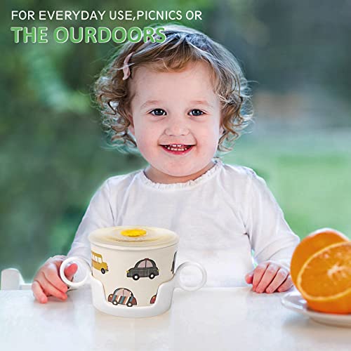 Greentainer Kids Cartoon Dinnerware Set - Children Dishes Food Plate Bowl Cup Spoon Fork Set Dishware, Unbreakable Tableware, Dishwasher Safe Kids Healthy Mealtime, BPA Free,7Pcs/Set-Car