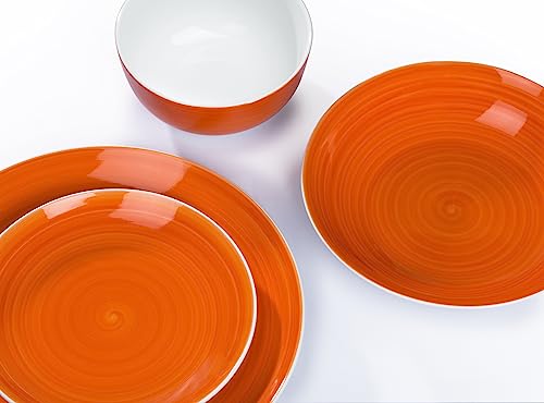 Waterside Fine China 16 Piece Flame Orange Spin Wash Dinner Set