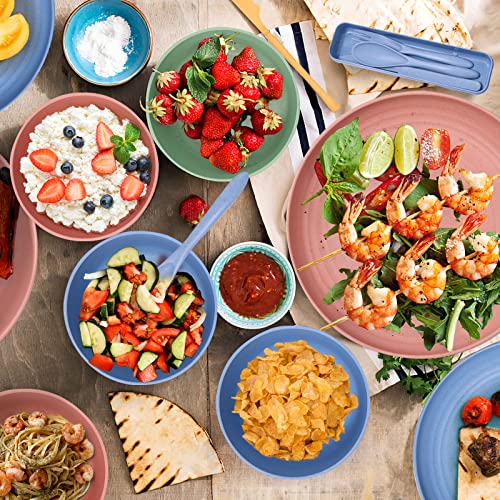 RHM 30Pcs Dinner Set for 4 - Unbreakable Tableware - Plates, Bowls, Cups, Cutlery Sets - Microwave & Dishwasher Safe - Perfect for Camping, Picnic, RV, Dorm - Great for Kids, Elderly