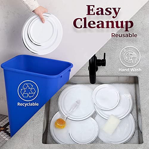 LATERN 60Pcs Multi-Use Silver Plastic Dinnerware Set, 30Pcs 26cm Dinner Plates + 30Pcs 19cm Salad Plates, Reusable Plastic Plates for Wedding Anniversary Garden Dessert Party