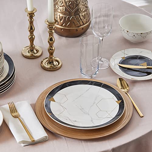 Karaca GEM Dinnerware Set of 6, 24-Pieces Porcelain Dinnerware Set, (4 Settings with 2 Free), Gold Embroidered on Porcelain Plates, Dinner Crockery for 6 People Dessert, Soup Bowls, Serving Plates