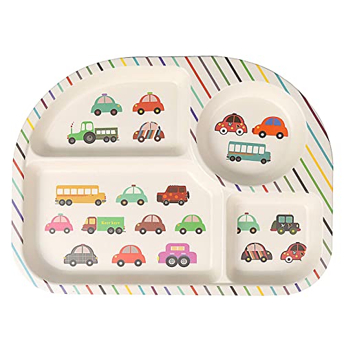 Greentainer Kids Cartoon Dinnerware Set - Children Dishes Food Plate Bowl Cup Spoon Fork Set Dishware, Unbreakable Tableware, Dishwasher Safe Kids Healthy Mealtime, BPA Free,7Pcs/Set-Car