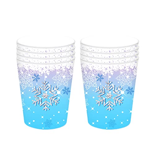 Blue and White Snowflake Christmas Party Paper Cups,8Pcs Xmas Winter Snowflakes Disposable Cup Frozen Paper Cups Christmas Tableware Decor for Winter Holiday Xmas Frozen Party Supplies Decorations