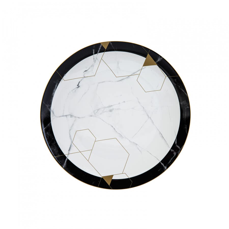 Karaca GEM Dinnerware Set of 6, 24-Pieces Porcelain Dinnerware Set, (4 Settings with 2 Free), Gold Embroidered on Porcelain Plates, Dinner Crockery for 6 People Dessert, Soup Bowls, Serving Plates