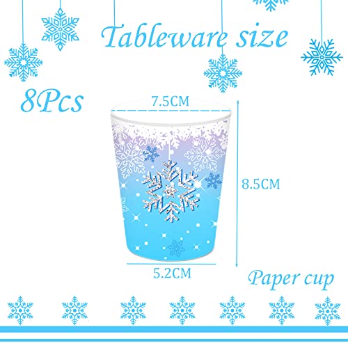 Blue and White Snowflake Christmas Party Paper Cups,8Pcs Xmas Winter Snowflakes Disposable Cup Frozen Paper Cups Christmas Tableware Decor for Winter Holiday Xmas Frozen Party Supplies Decorations