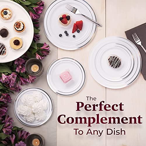 LATERN 60Pcs Multi-Use Silver Plastic Dinnerware Set, 30Pcs 26cm Dinner Plates + 30Pcs 19cm Salad Plates, Reusable Plastic Plates for Wedding Anniversary Garden Dessert Party