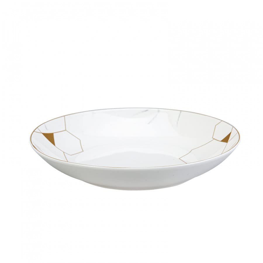 Karaca GEM Dinnerware Set of 6, 24-Pieces Porcelain Dinnerware Set, (4 Settings with 2 Free), Gold Embroidered on Porcelain Plates, Dinner Crockery for 6 People Dessert, Soup Bowls, Serving Plates