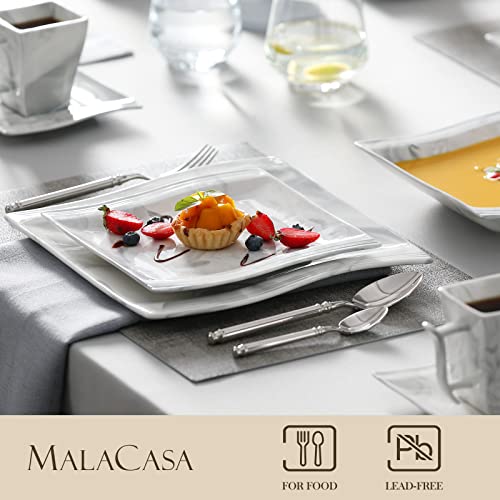 MALACASA Dinner Sets for 6 People, 30-Piece Plate Set Tableware with 6-Piece Dinner Plates/Dessert Plates/Soup Plates/Cups and Saucers, Porcelain Dinnerware Set, Marble Grey, Series Flora