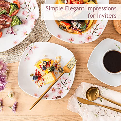 VEWEET 'Annie' 30-Piece Dinnerware Set Ivory White China Ceramic Pink Floral Tableware Set of Porcelain Plate Set, Cups and Saucers Set Service for 6