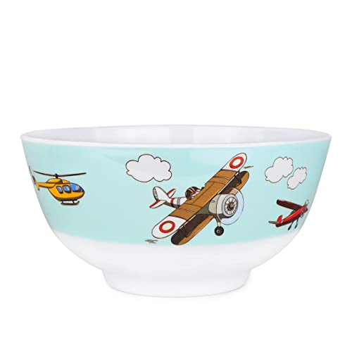 Kiz Designs Airplane Kids Dinner Set – 3pcs Melamine Children’s Dinner Set – Cup, Bowl, Serving Plate – BPA Free and Dishwasher Safe