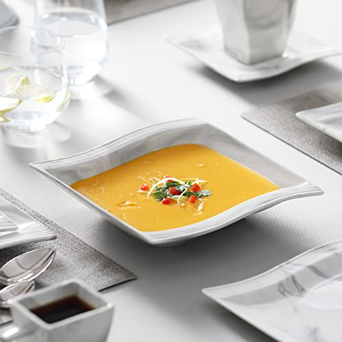 MALACASA Dinner Sets for 6 People, 30-Piece Plate Set Tableware with 6-Piece Dinner Plates/Dessert Plates/Soup Plates/Cups and Saucers, Porcelain Dinnerware Set, Marble Grey, Series Flora