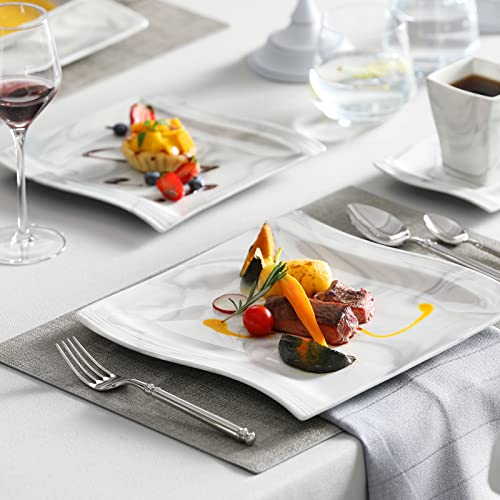 MALACASA Dinner Sets for 6 People, 30-Piece Plate Set Tableware with 6-Piece Dinner Plates/Dessert Plates/Soup Plates/Cups and Saucers, Porcelain Dinnerware Set, Marble Grey, Series Flora