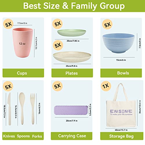 42PCS Plates and Bowls Set, Premium Plastic Dinner Sets with Carry Bag, Unbreakable Picnic Dinner Sets for 5 People Lightweight, Safe Plastic Plates, Cups, Bowls & Cutlery Set