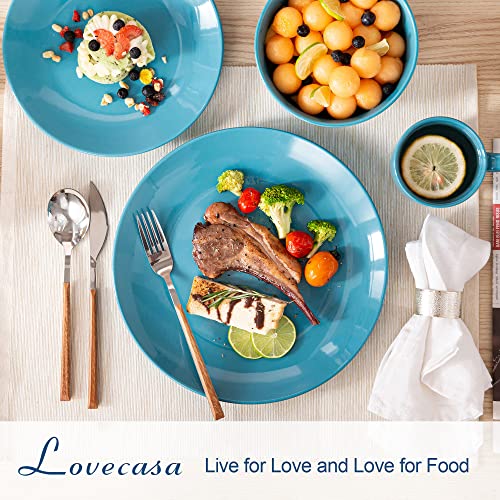 LOVECASA, Series Sweet, Porcelain Round Dinner Set Navy Blue 16 Pieces Kitchen Dinnerware Service Plate Ceramic Crockery Set with 4-Piece Dinner Plates, Dessert Plate, Bowls and Mugs, Service for 4