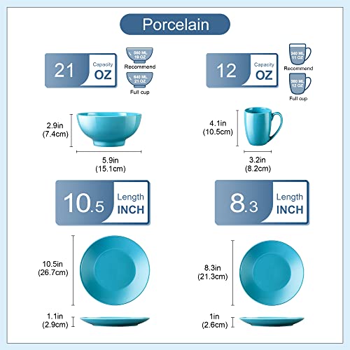 LOVECASA, Series Sweet, Porcelain Round Dinner Set Navy Blue 16 Pieces Kitchen Dinnerware Service Plate Ceramic Crockery Set with 4-Piece Dinner Plates, Dessert Plate, Bowls and Mugs, Service for 4