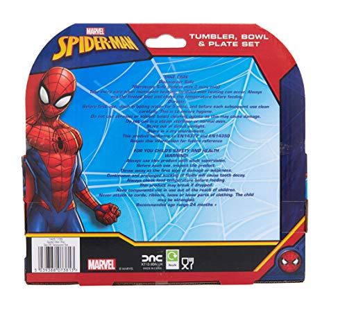 Marvel Spider-Man Kids Tableware Set – 3 Piece Reusable PP Plate, Bowl & Cup Set – Superhero Dinnerware Tableware Set for Mealtimes at Home, On Holiday or at Picnics – for 24 Months & Up, Blue