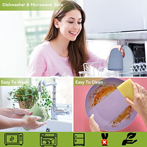 42PCS Plates and Bowls Set, Premium Plastic Dinner Sets with Carry Bag, Unbreakable Picnic Dinner Sets for 5 People Lightweight, Safe Plastic Plates, Cups, Bowls & Cutlery Set