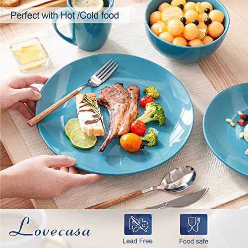 LOVECASA, Series Sweet, Porcelain Round Dinner Set Navy Blue 16 Pieces Kitchen Dinnerware Service Plate Ceramic Crockery Set with 4-Piece Dinner Plates, Dessert Plate, Bowls and Mugs, Service for 4