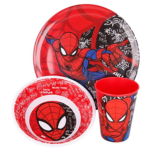 Stor Melamine Set Without Orla 3 PCS (Plate, Bowl and Glass 260 ML) Spiderman Urban Web, Multicoloured, Estándar