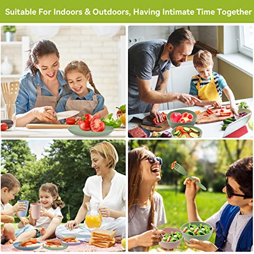 42PCS Plates and Bowls Set, Premium Plastic Dinner Sets with Carry Bag, Unbreakable Picnic Dinner Sets for 5 People Lightweight, Safe Plastic Plates, Cups, Bowls & Cutlery Set