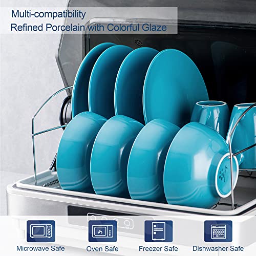 LOVECASA, Series Sweet, Porcelain Round Dinner Set Navy Blue 16 Pieces Kitchen Dinnerware Service Plate Ceramic Crockery Set with 4-Piece Dinner Plates, Dessert Plate, Bowls and Mugs, Service for 4